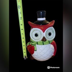 Beautiful Chilly Billy Owl Ceramic Canister Cookie Jar W/ Lid Holiday Winter